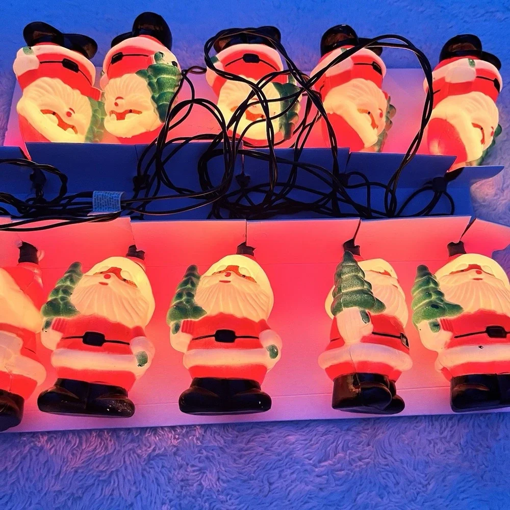 Vintage Christmas Santa String Lights 10 Light Set Tested Working w Box